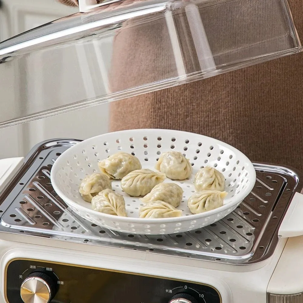 

Creative Ceramic Perforated Steamer Plate Round Shape High Temperature Resistant Ceramic Steaming Tray Porous Structure