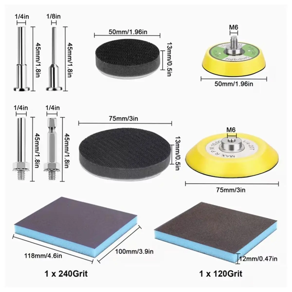 Multi-use Gear 150 Pieces of 2/3 Inch 80-3000 Round Backing Gasket + Rod + Sponge Sand Block for Metal Wood Glass