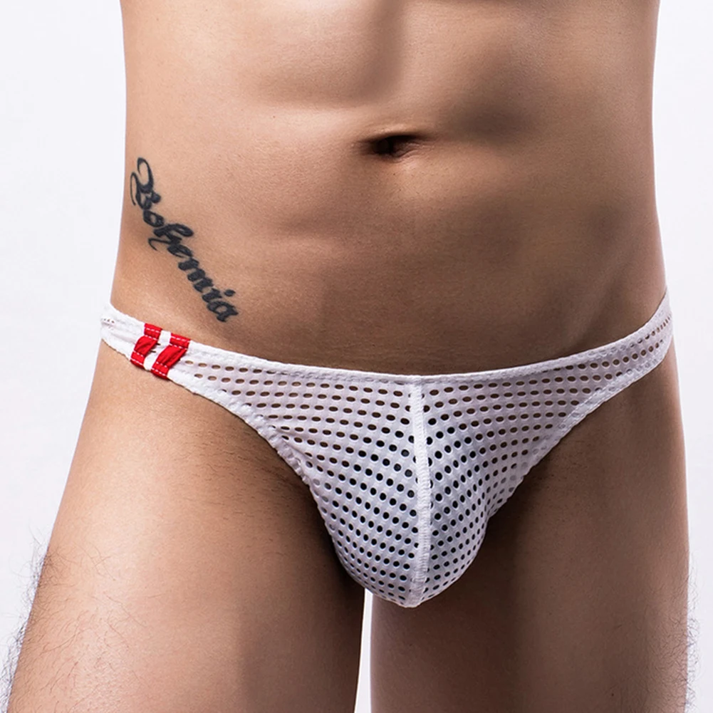 Calzoncillos sexys de malla fina para hombre, ropa interior transpirable con bolsa para el pene, bañadores de Bikini de tiro bajo, bragas deportivas