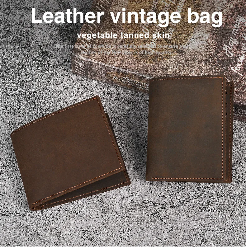 

Vintage Crazy Horse Leather Wallet Simple and Versatile Men's Leather Money Clip Retro Trendy Horizontal and Vertical Wallet