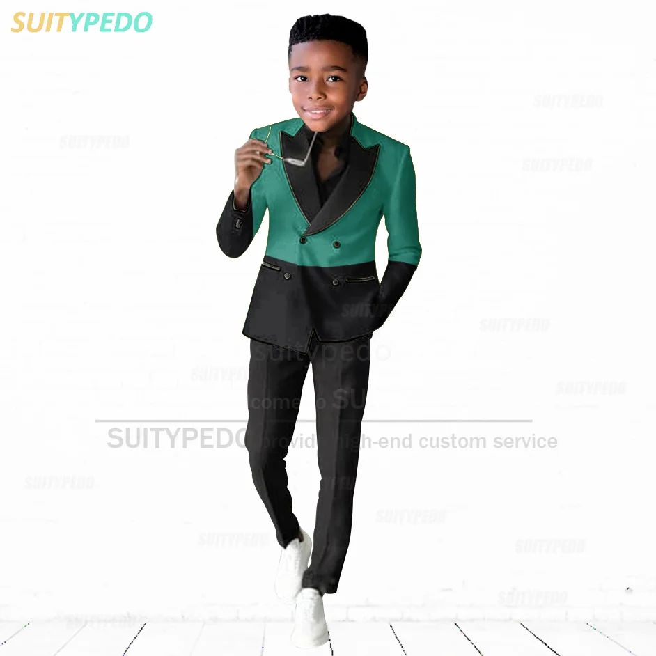 Fashion Black Splicing Suit For Boys Birthday Party Tailor-made Luxury Outfits School Prom Formal Elegant Blazer Pants 2 Pieces