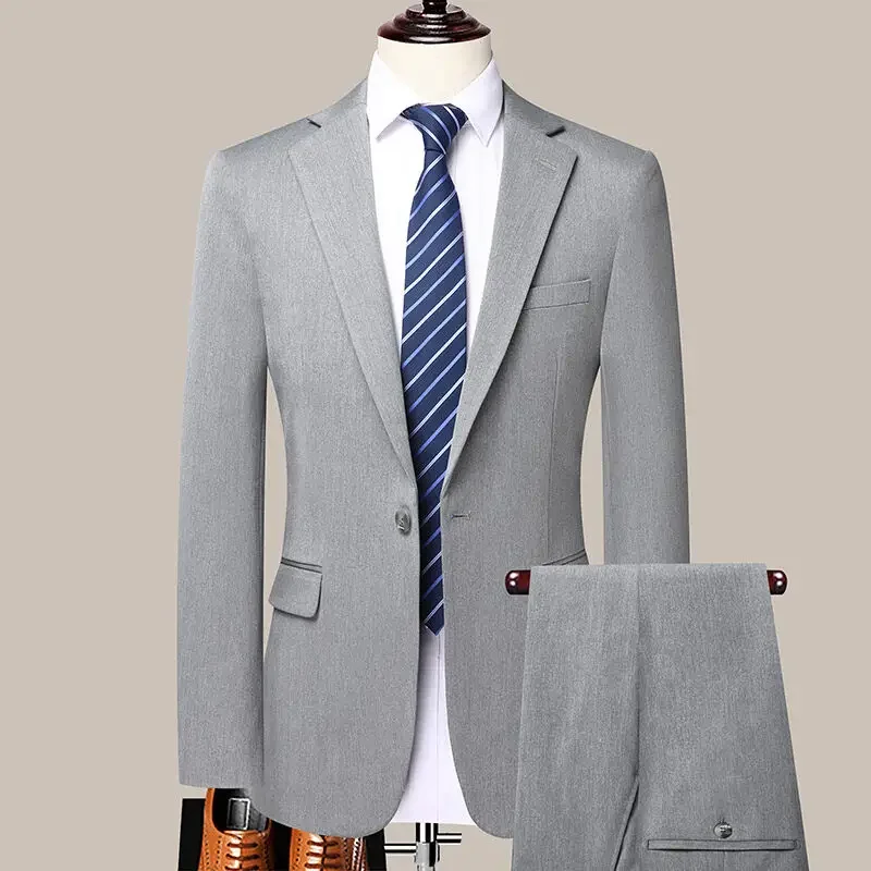 

LIBIELIY 2025 Men's Suit Fashion Business Leisure British Style Banquet Wedding With Solid Color Boutique Two-piece Set