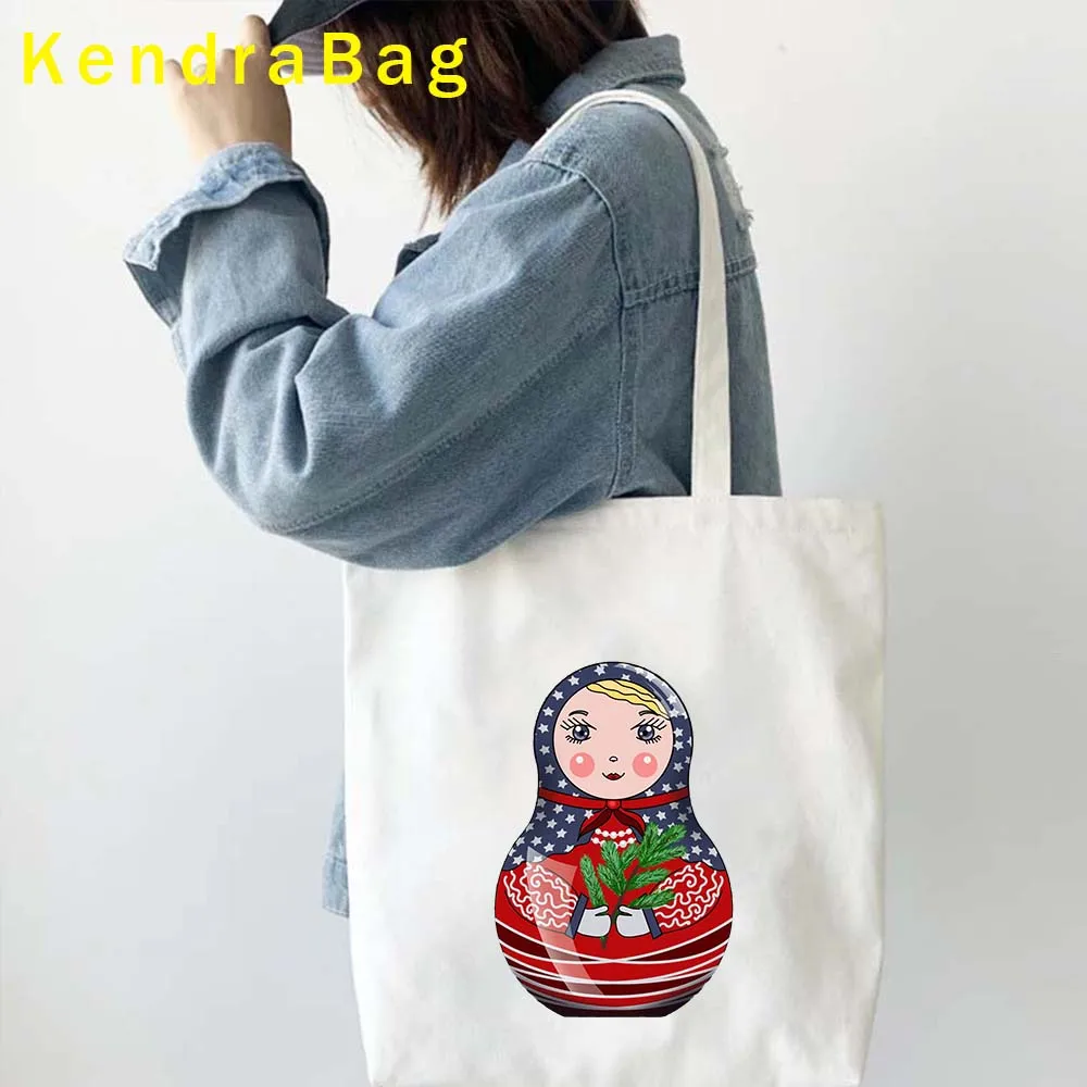 Matrioska Russian Doll Moscow kremake Russia Khohloma Art Shoulder Canvas Tote Bag Harajuku Shopping Cotton Eco Shopper Handbag