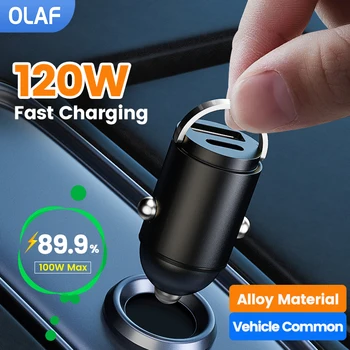 Çekme halkası 120W USB araç şarj tipi C hızlı şarj telefon adaptörü iPhone 15 için Xiaomi Huawei Sumsung şarj çakmak