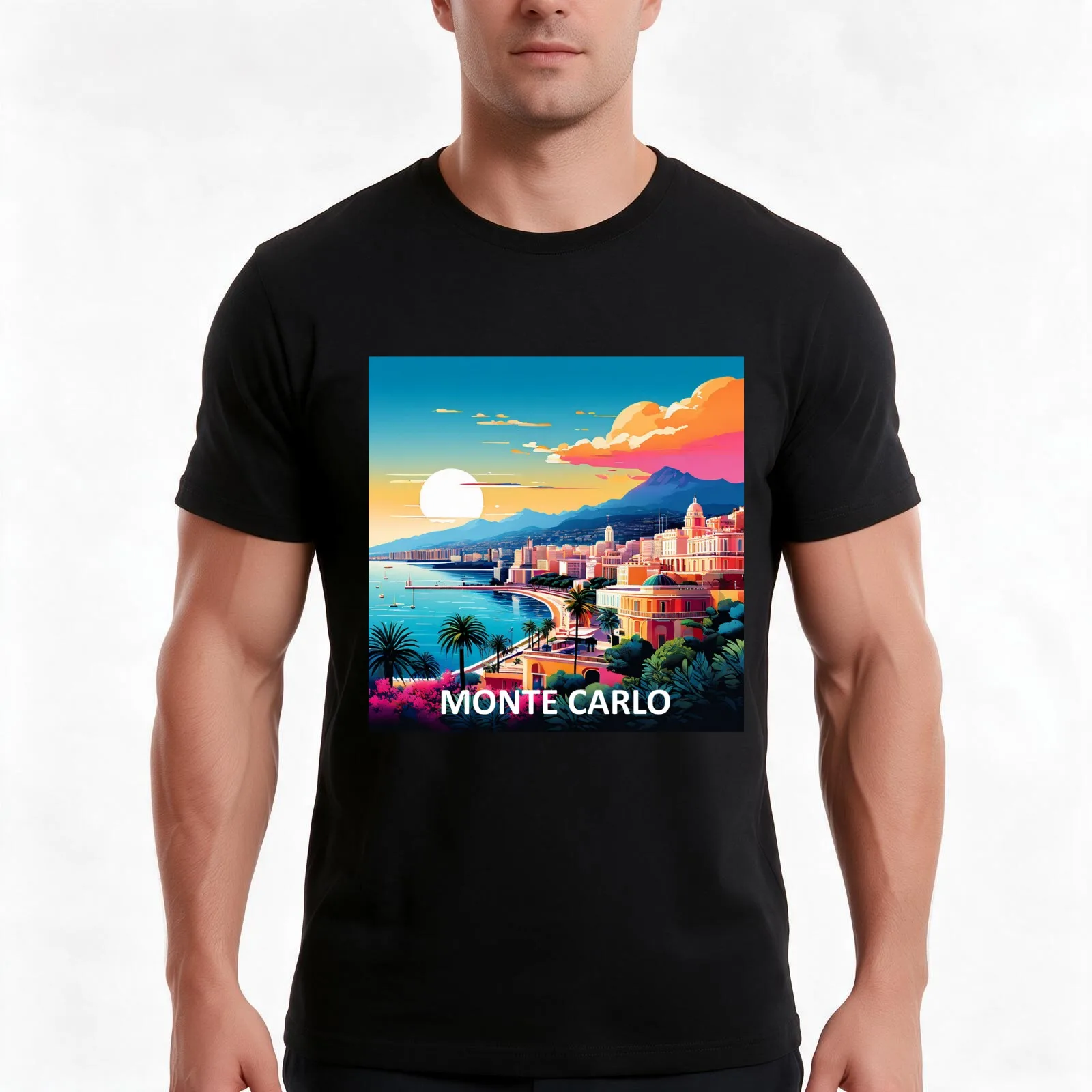 Monte Carlo. T-Shirt, Summer Casual Cotton Tee, Oversized Streetwear Tops, Vintage Graphic Print, Loose Fit Short Sleeve