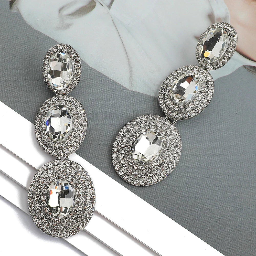 Modern Fashion Elegant Multiple Round Metal Full Crystal Dangle Earrings For Women 2025 Luxury Jewelry Vintage Ear Accessories