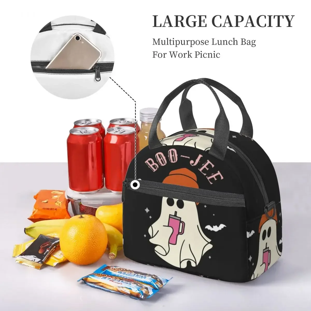 أكياس الغداء المضحكة للهالوين من جي ستانلي مع حزام كتف قابل للتعديل وحقيبة طعام شبح اليقطين وصناديق الغداء المبردة الحرارية