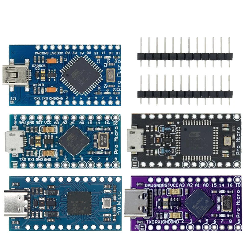 Pro Micro ATMEGA32U4 5V/16MHZ module With the bootloader for arduino MINI USB/Micro USB/TYPE-C with 2 row pin header for arduino