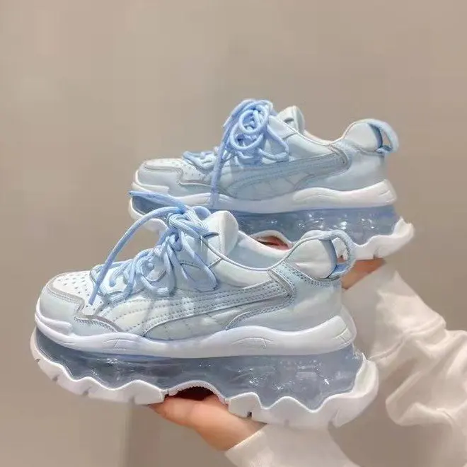 Jelly platform women's shoes spring new fresh trend transparent sports casual height increase air cushion dad shoes