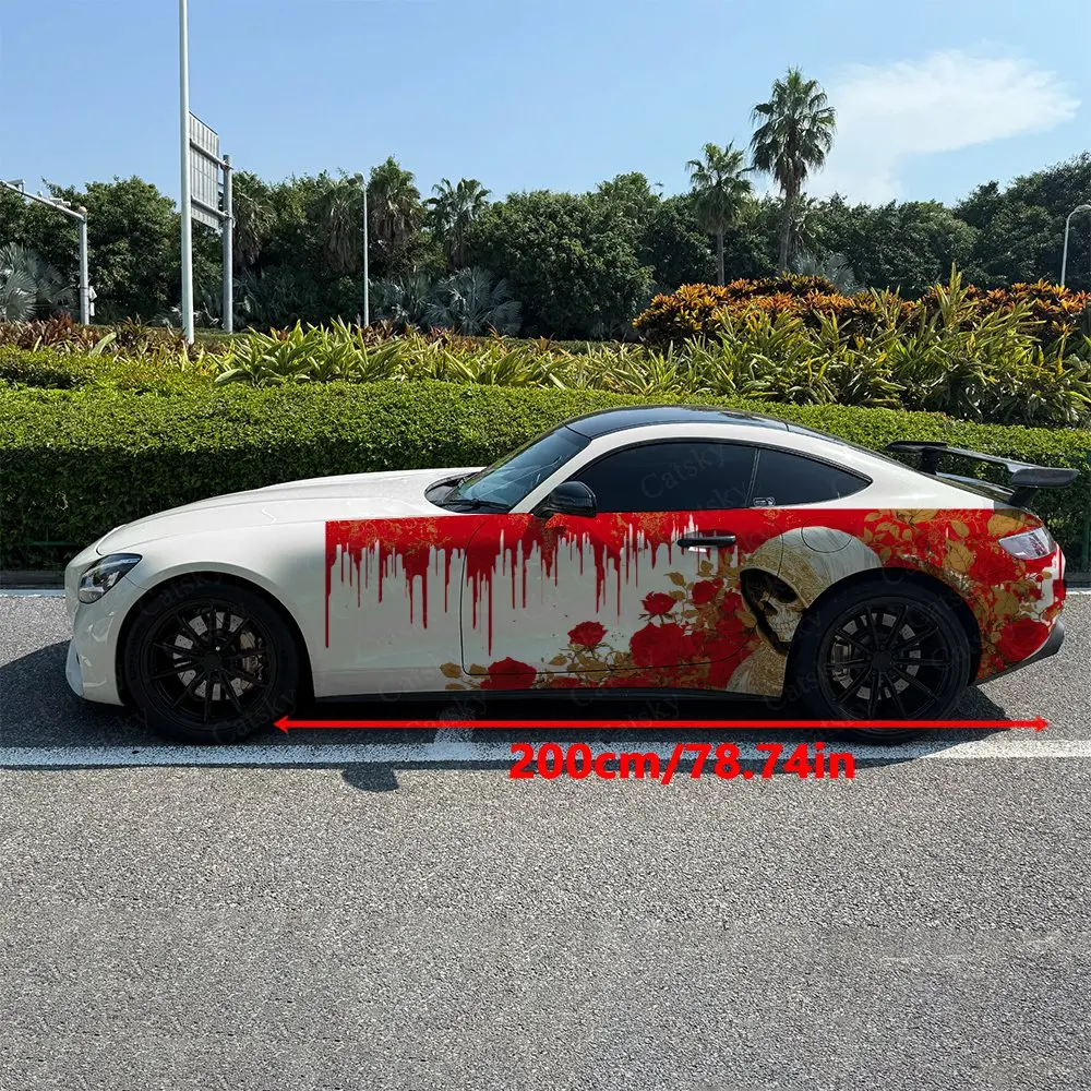 2pcs Rose Bush Gold Robe Hidden Bone Car Side Wrap, Self-Adhesive PVC Waterproof & Scratch-Resistant Sticker, Car Accessory Gift