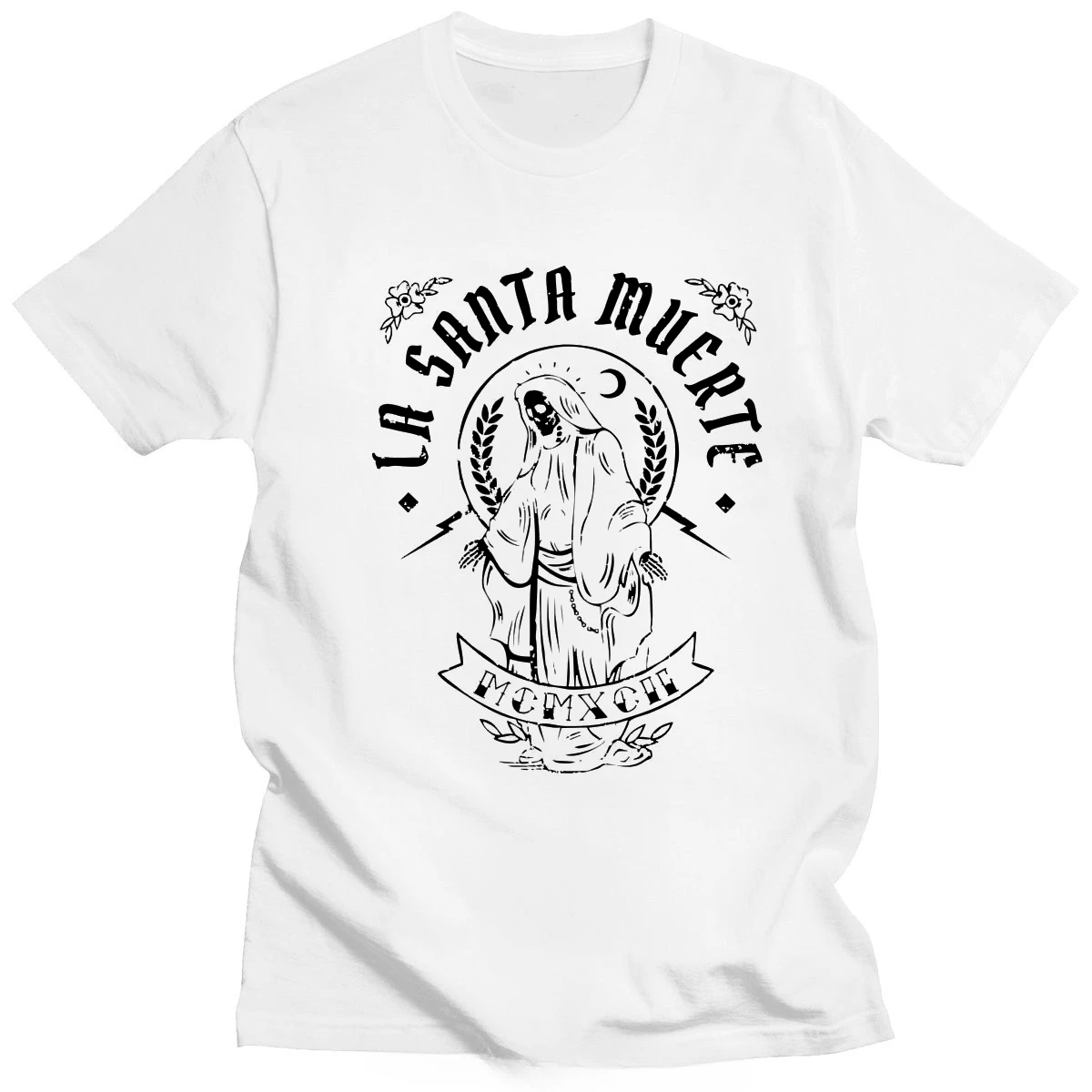 Goth Mexican Muertos Mother Skull Tee Top Cotton T Shirt Streetwear La Santa Muerte Tshirt Men Short Sleeve Saint Death T-shirt view 5
