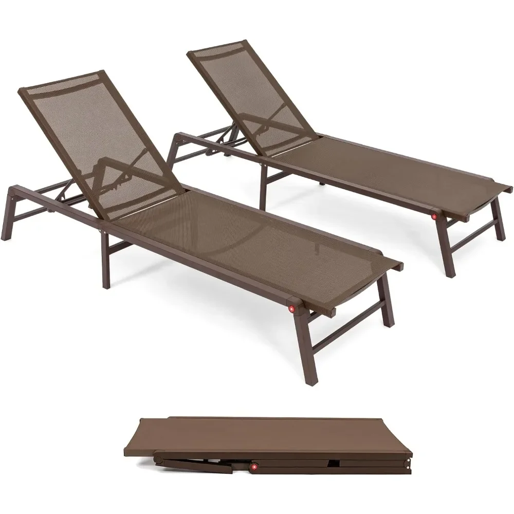 Outdoor Lounger Set of 2, Free-Assemble Poolside Chairs, Lay Flat Sun Loungers, Outdoor Lounger