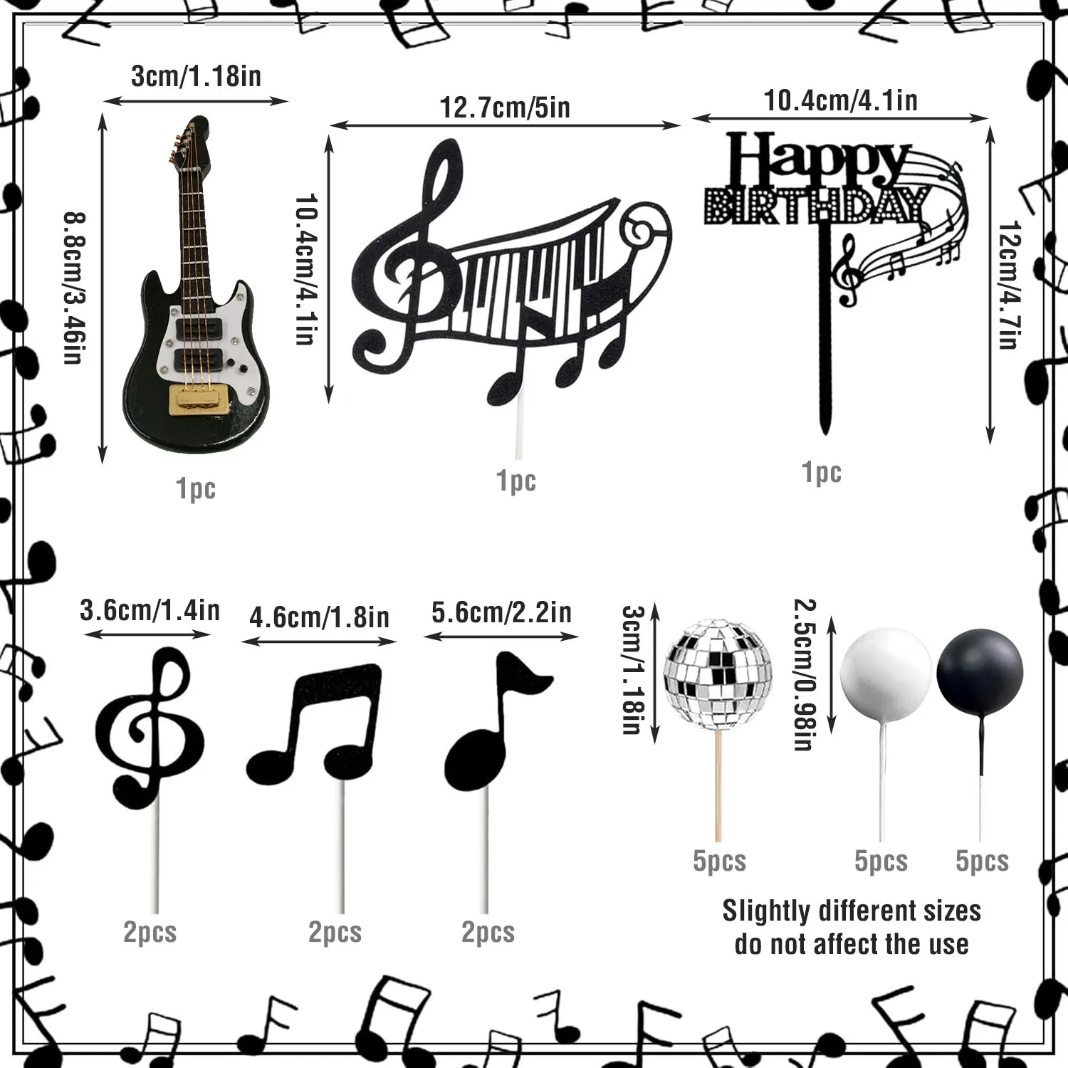Gitarren-Kuchenaufsätze Rock-Musik-Kuchenaufsatz Noten-Kugeln Kuchendekorationen für Musiker-Geburtstagsparty Rock-Themenparty – Detail 12