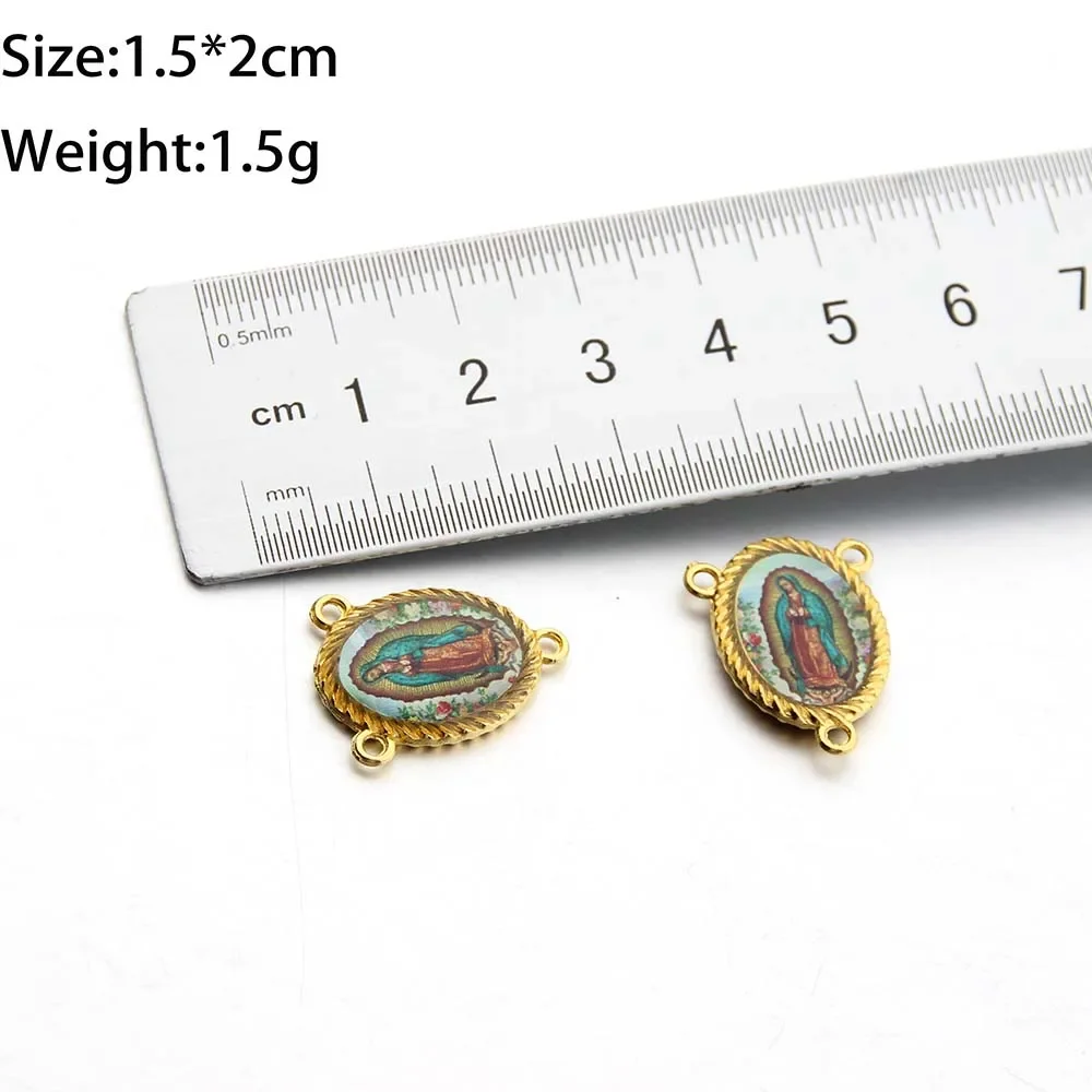50PCS/lot Gold Rosary Centers Centerpiece Saints Image Sticker Catholic Medal Jesus Mary Holy Family Religious Connector