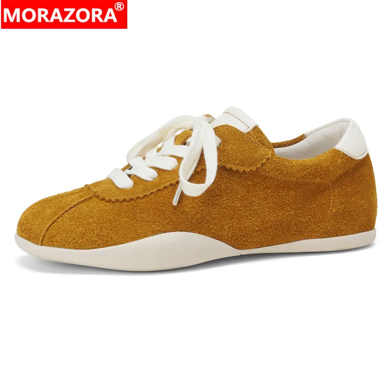 Женские кроссовки MORAZORA Ins Fashion из коровьей замши, весенне-осенние повседневные кроссовки на шнуровке, женская обувь на плоской подошве