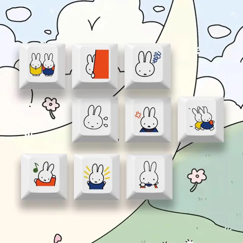 New Miffy rabbit cartoon cute keycap creative personality opaque pbt cross shaft mechanical keycap height keyboard decoration view 2