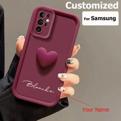 Customized Name 3D Love Heart Case For Samsung Galaxy S25 S24 S23 S22 Ultra Plus S23FE A55 A54 A53 A52 A12 A13 A14 A15