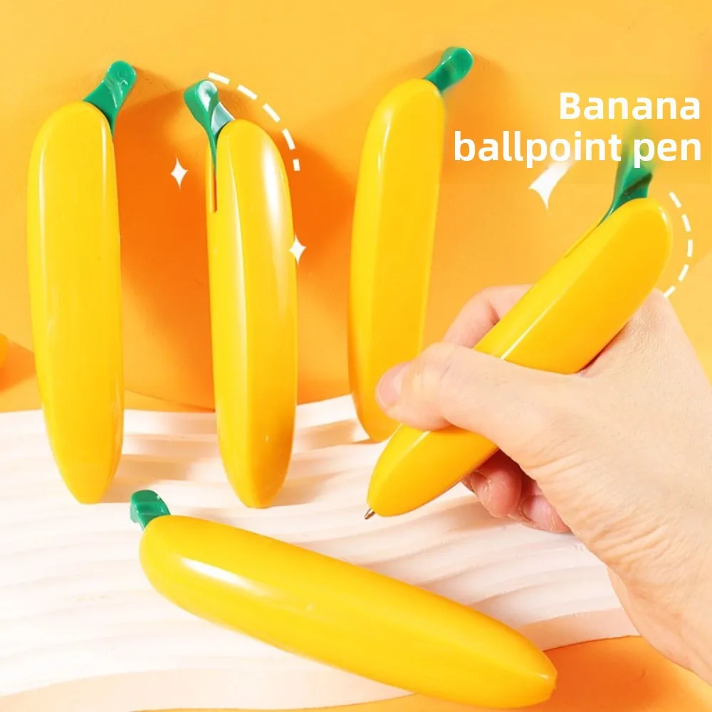 

1pc Home Cute Banana Shape Ballpoint Pen Plastic Yellow Writing Ballpoint Pens Fun Black Ink Fruit Pencil Note Taking