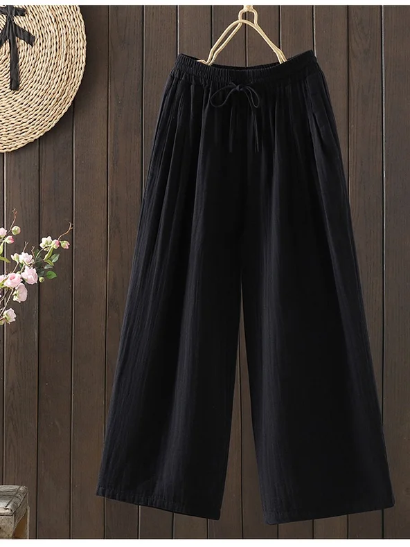 Pantaloni a gamba larga a vita alta Pantaloni casual a vita elastica da donna Pantaloni larghi retrò cinesi Sle Comodo abbigliamento quotidiano caldo