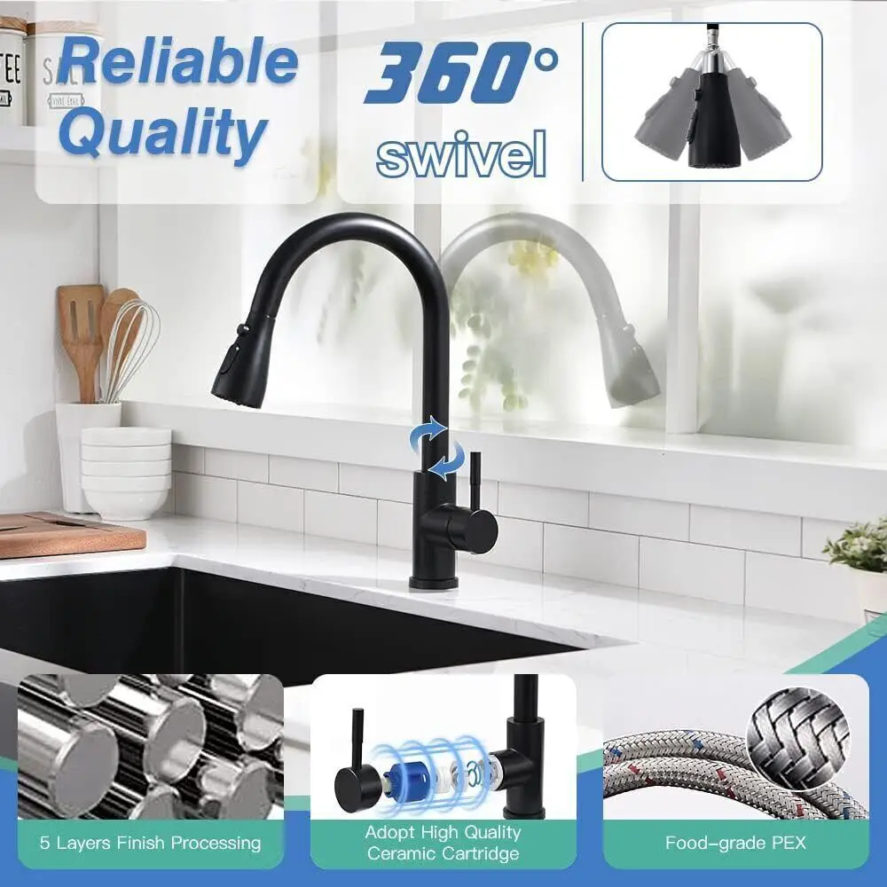 360° Kitchen Sink Mixer Taps Pull Out Spout Spray Single Lever Modern Mono Tap