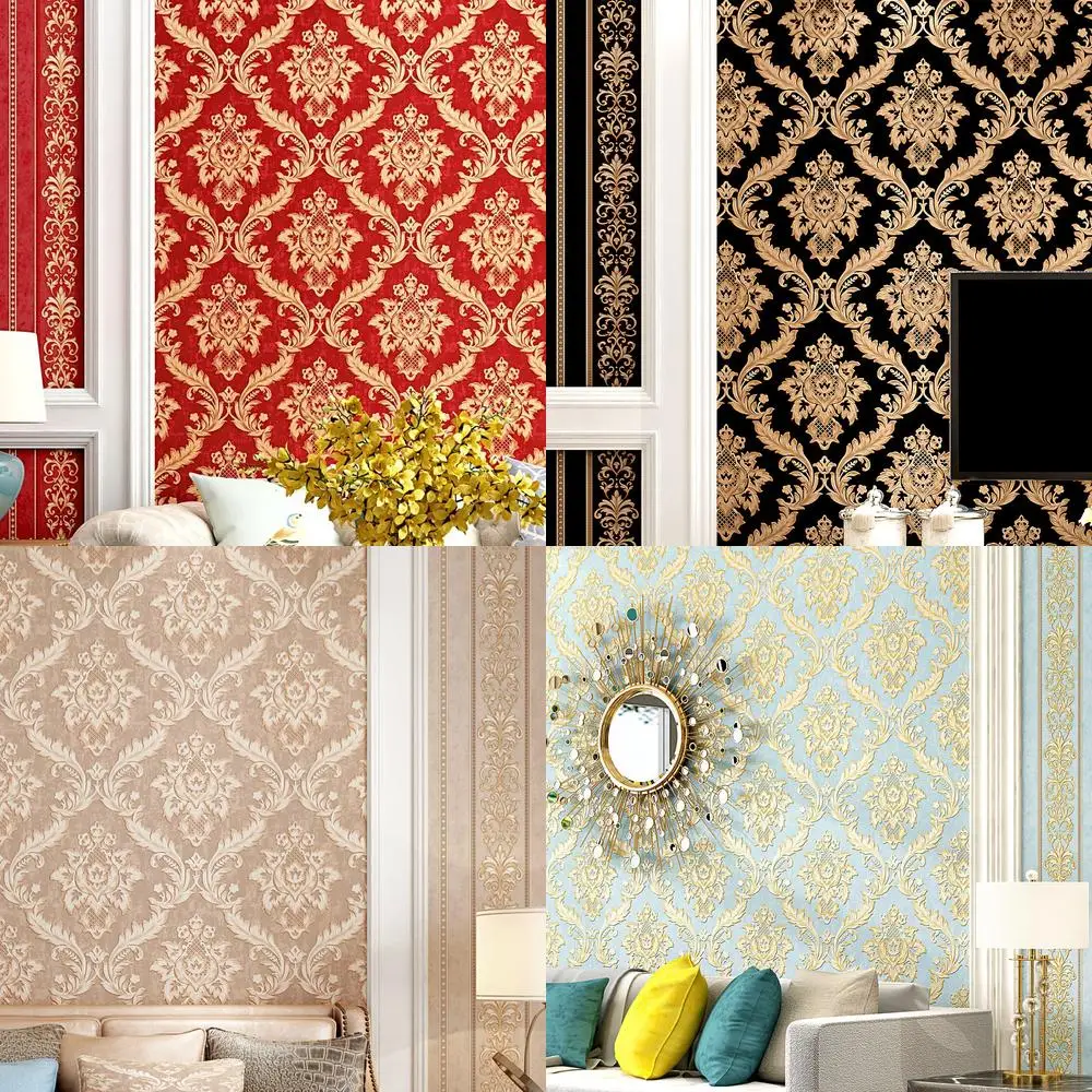 

3D тисненые европейские дамасские обои, водонепроницаемые, большие, черные, уютные, для гостиной, фон, наклейка на стену, неклейкая стена