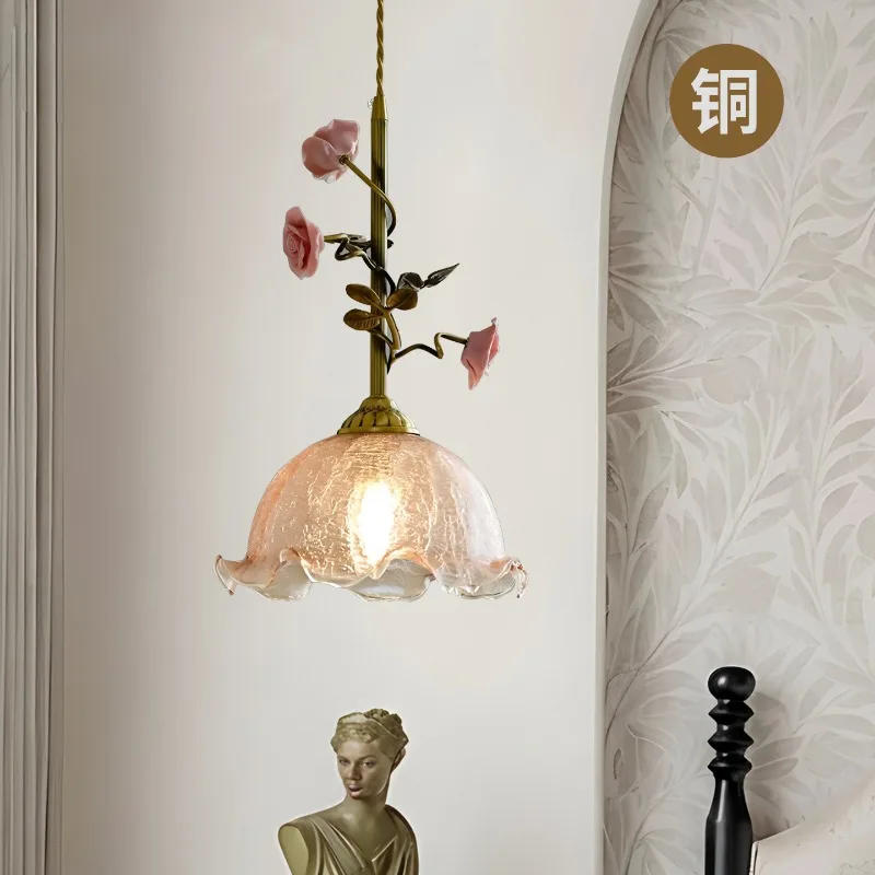 Full copper French bedside chandelier, ambient rose flower chandelier