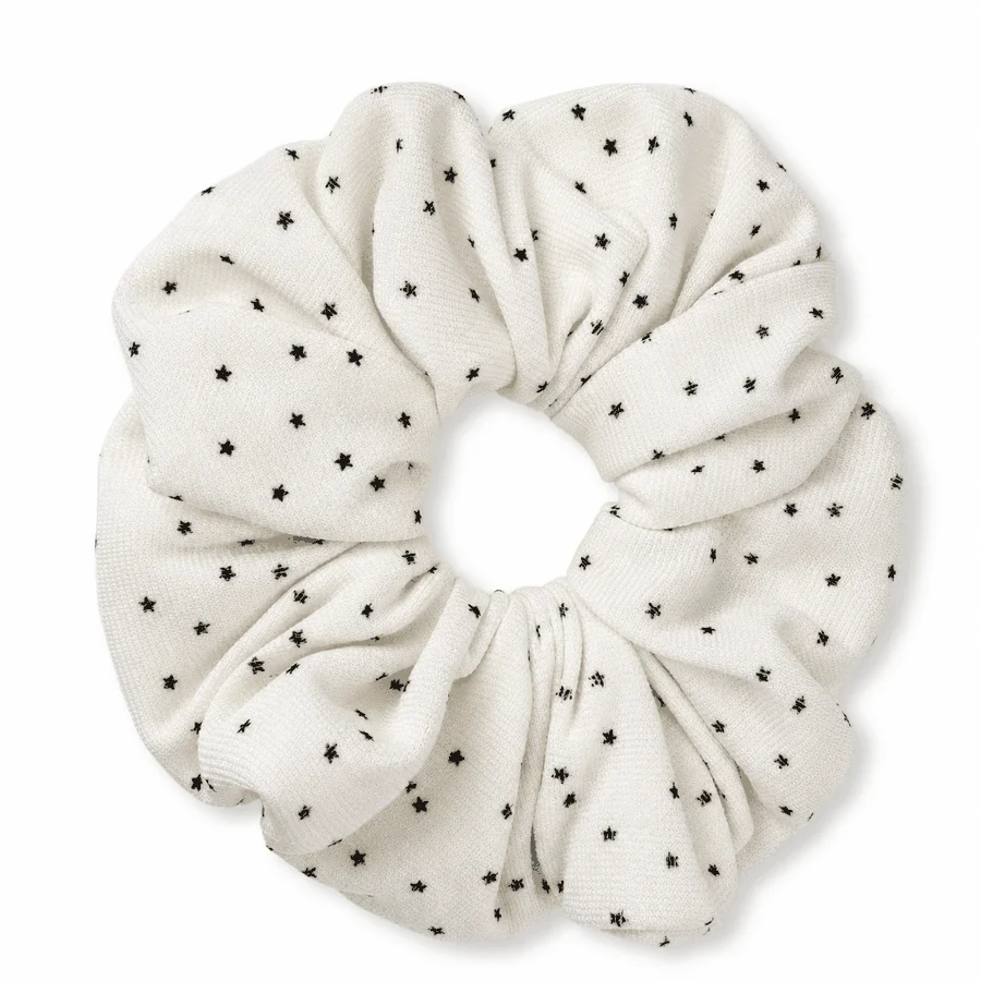 cream-star-whisper-single-layer-scrunchie-oversized-black-star-textured-knit-like-hair-tie-for-ponytail-bun-daily-outfit