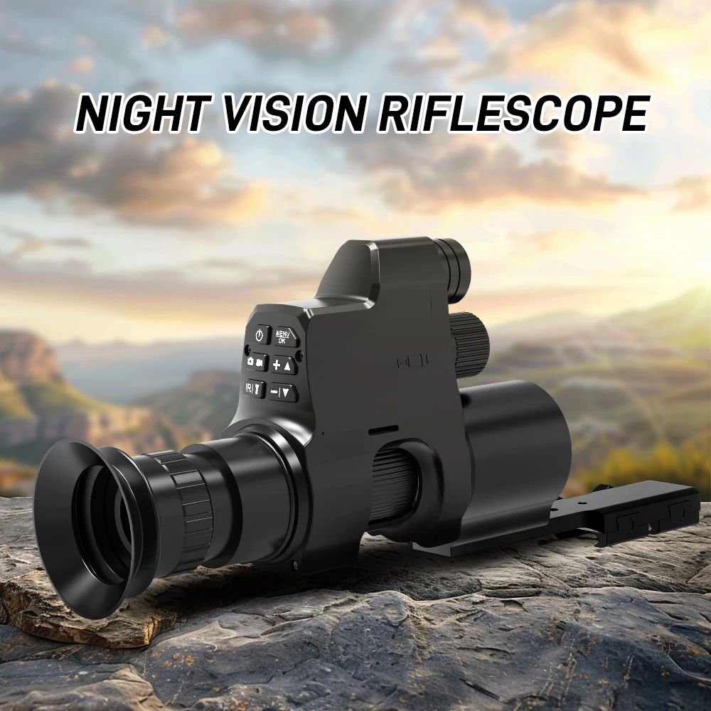 Monocular Night Vision Scope Device Round Screen 4X Zoom HD 1080P Video Camera 3 Levels IR Adjustable All Black 300m for Hunting