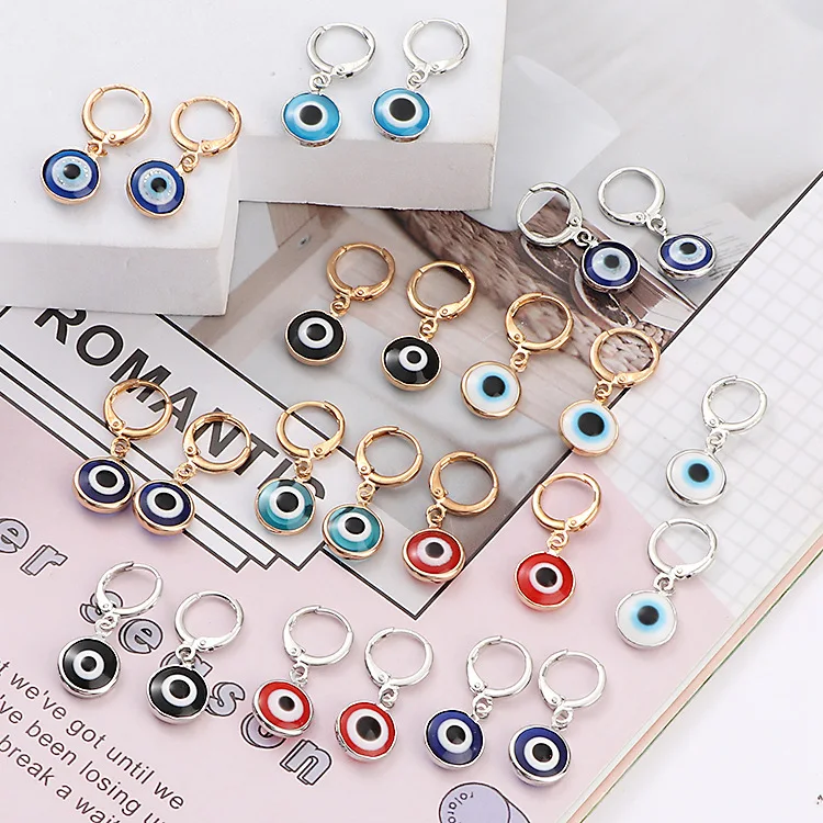 Lucky Evil Eye Drop Earrings for Women Stainless Steel Blue Evil Eyes Hoop Earrings Ethnic Amulet Jewelry Gifts