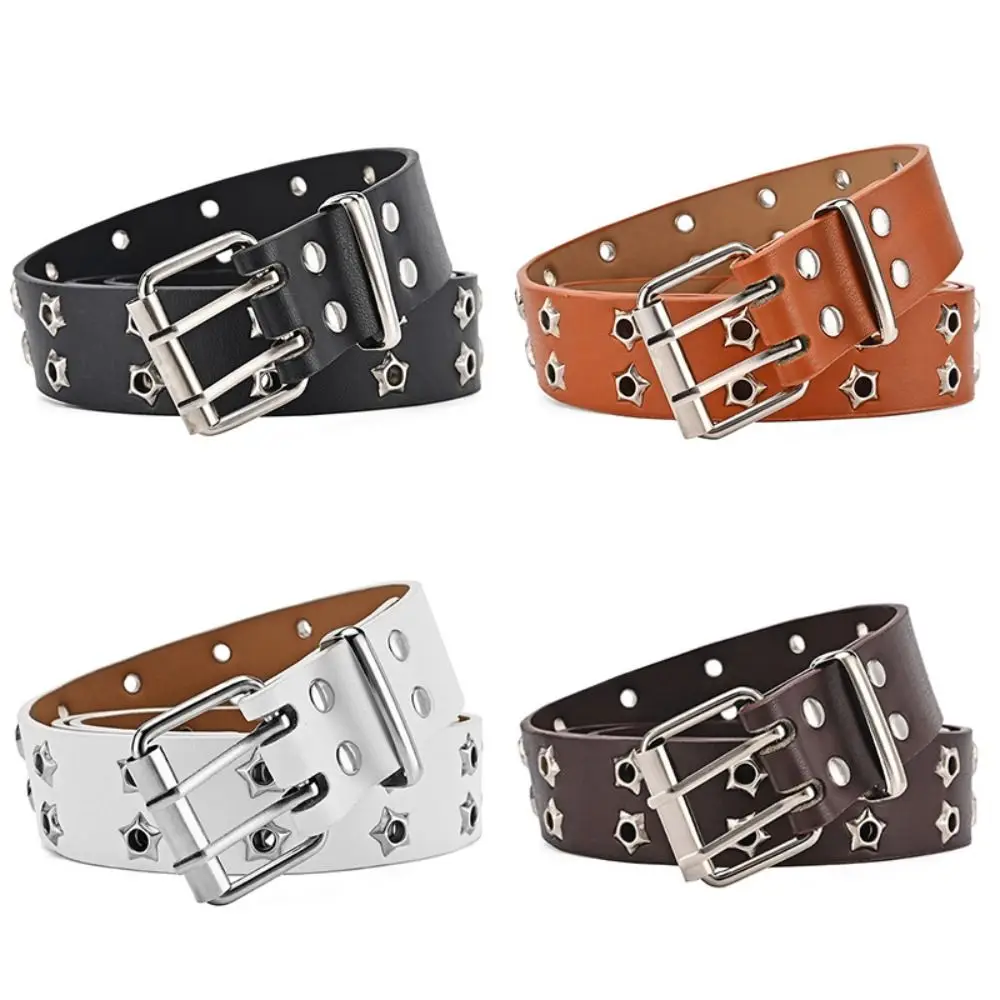 Men Women Star Eyelet Rivet Belts Hip Hop Punk Rock Style Double Pin Buckle Waistband Waist Band