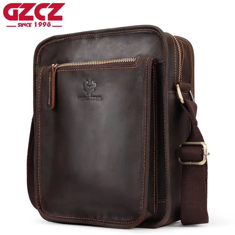 GZCZ Luxurious Shoulder Bag Vintage Sling Bags Men's Crossbody Pack For Leather Classic Work Multifunctional Senior Handbag