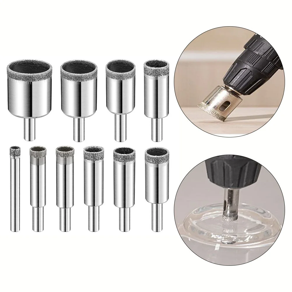 10pcs Diamond Coated Drill Bit Hole Saw For Glass Marble Granite Stone For Electric Hand Drill Electric Drill Power Tool Parts
