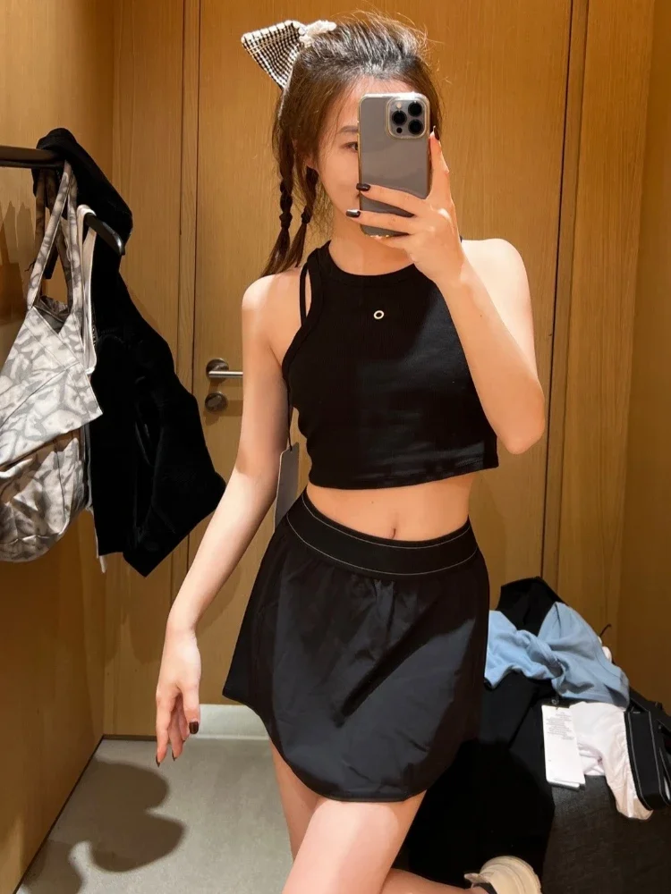 

Black Cotton Sports Tank Top Korean Fashion Versatile Yoga Sleeveless Top Summer New Comfort Breathable Running Fitness Tank Top