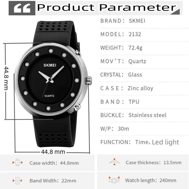 Skmei Analog Display Men\'s Quartz Watches Fashion TPU Strap LED Light Waterproof Simple Style Wristwatch