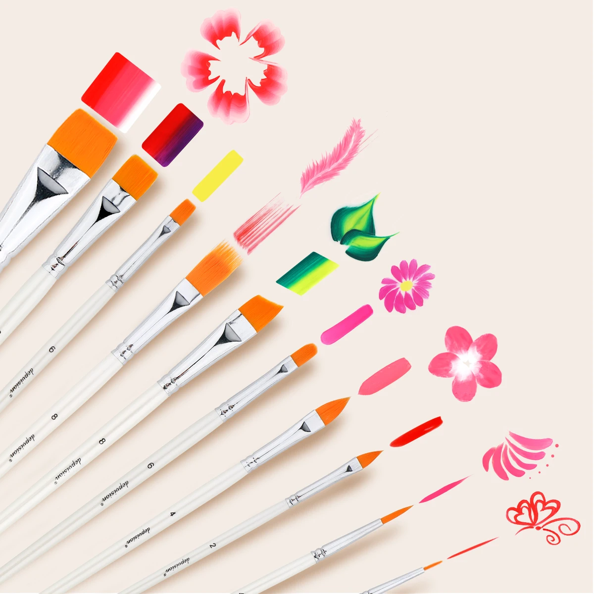 Depvision 10 Pieces Face Paint Brush Set Professional Quality Brush For Face Painting Watercolor Acrylic Oil Painting Nail Art