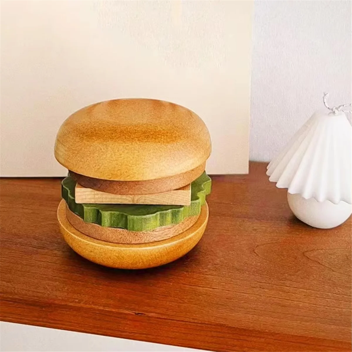 Деревянный набор подставок в гамбурге, поднос для чашек из цельного дерева для закусок, десертов, противоскользящие, изолированные коврики для чашек в форме гамбургера