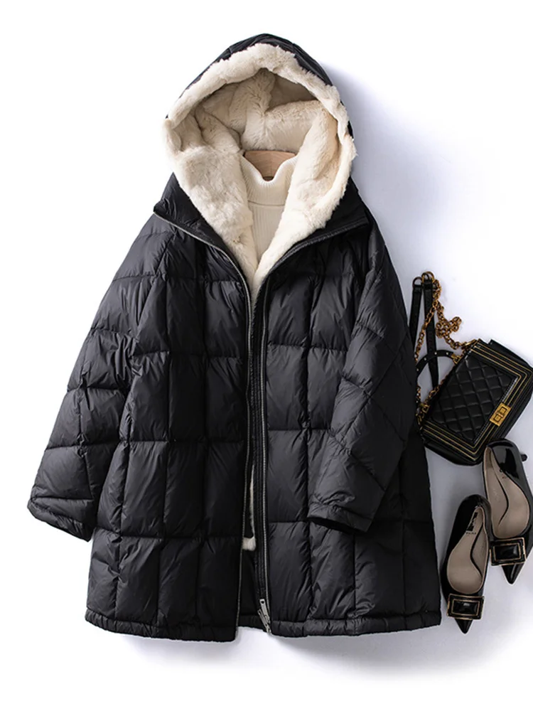 

Winter Women 90% White Duck Down 2023 Jacket Detachable Mink Fur Liner Puffer Parka Female Loose Thick Hooded Snow Coat