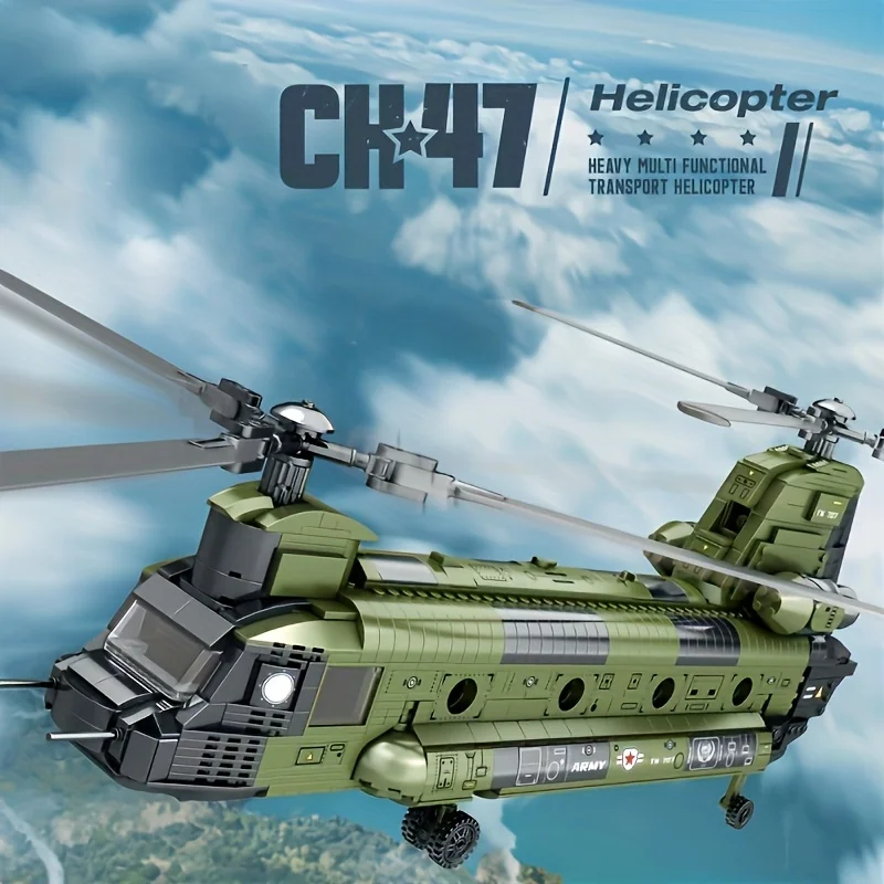 

1451PCS CH-47 Chinook Transport Plane Building Blocks Military Armed Helicopter Fighter Model Bricks Kids Toys Holiday Gifts