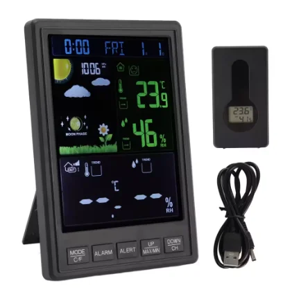 Suitable for Thermometer for HomeWireless Indoor Outdoor Color Display Black 3 Channels Regulable Backlight Clock