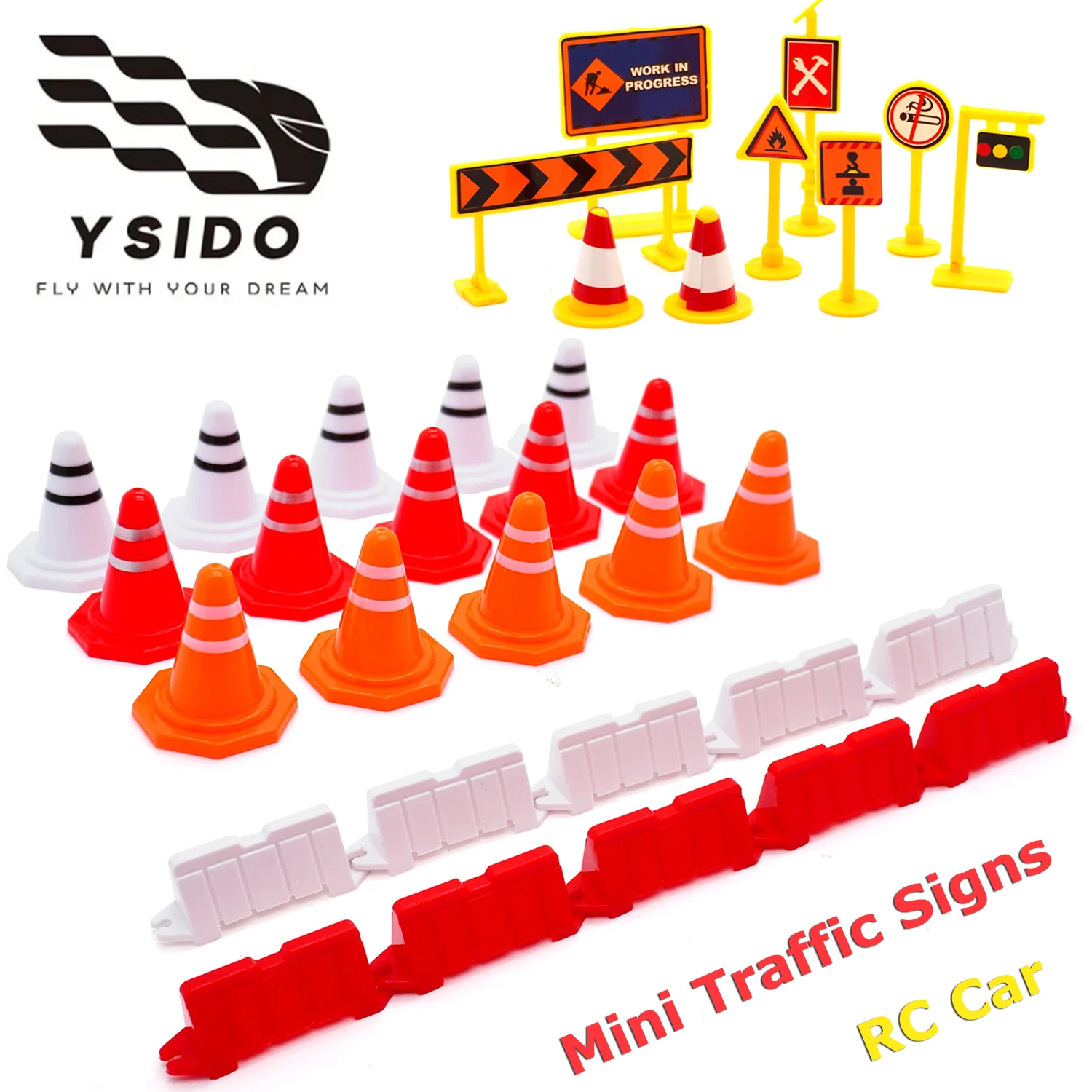 YSIDO RC Car Mini Traffic Signs Roadblock Road Barriers Drifting Race Track Barrier Traffic Barrier Props RC Roadblocks Cone