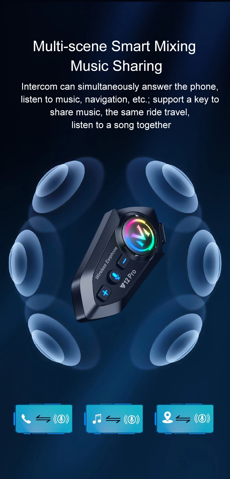 Kebidumei Y12 Pro Motorrad Helm Intercom Bluetooth Headset 500M Wireless Intercomunicador Moto Walkie Talkie – Detail 6
