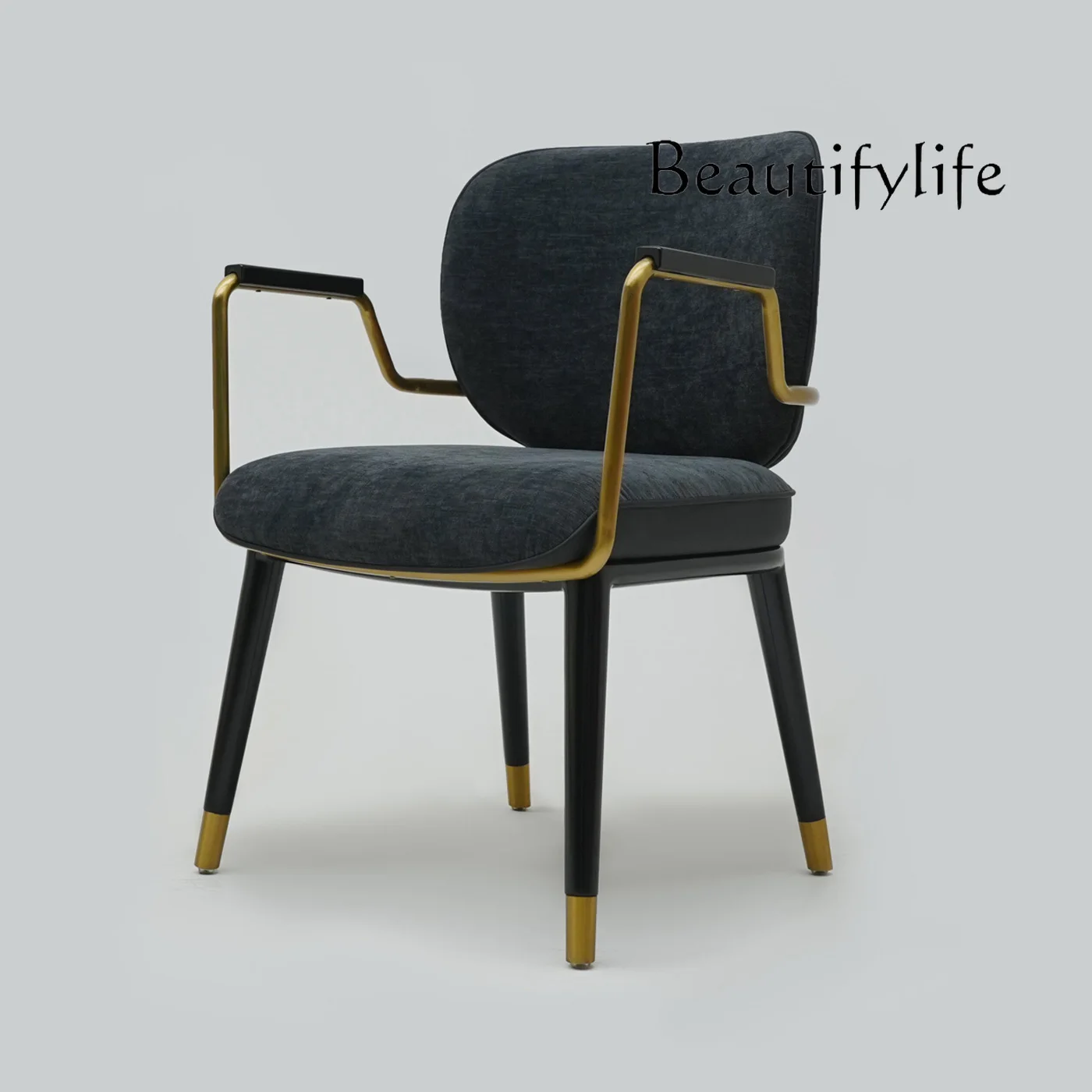 

Modern light luxury solid wood dining chair designer high-end single leisure hotel club negotiation chair