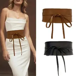 Women Girdle Faux Leather Belt Wide Adjustable Firm Stitching Retro Slim Waist Dress Coat Sweater Waist Belt Waistband