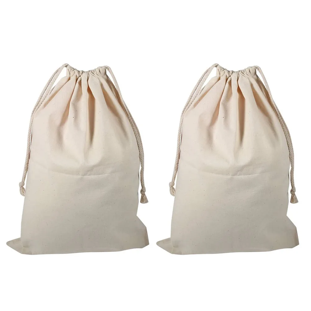 

2pcs Cotton Bags Heavy Duty Laundry Bag Set Washable Drawstring Organizer For Travel Household Storage Hampers Beige