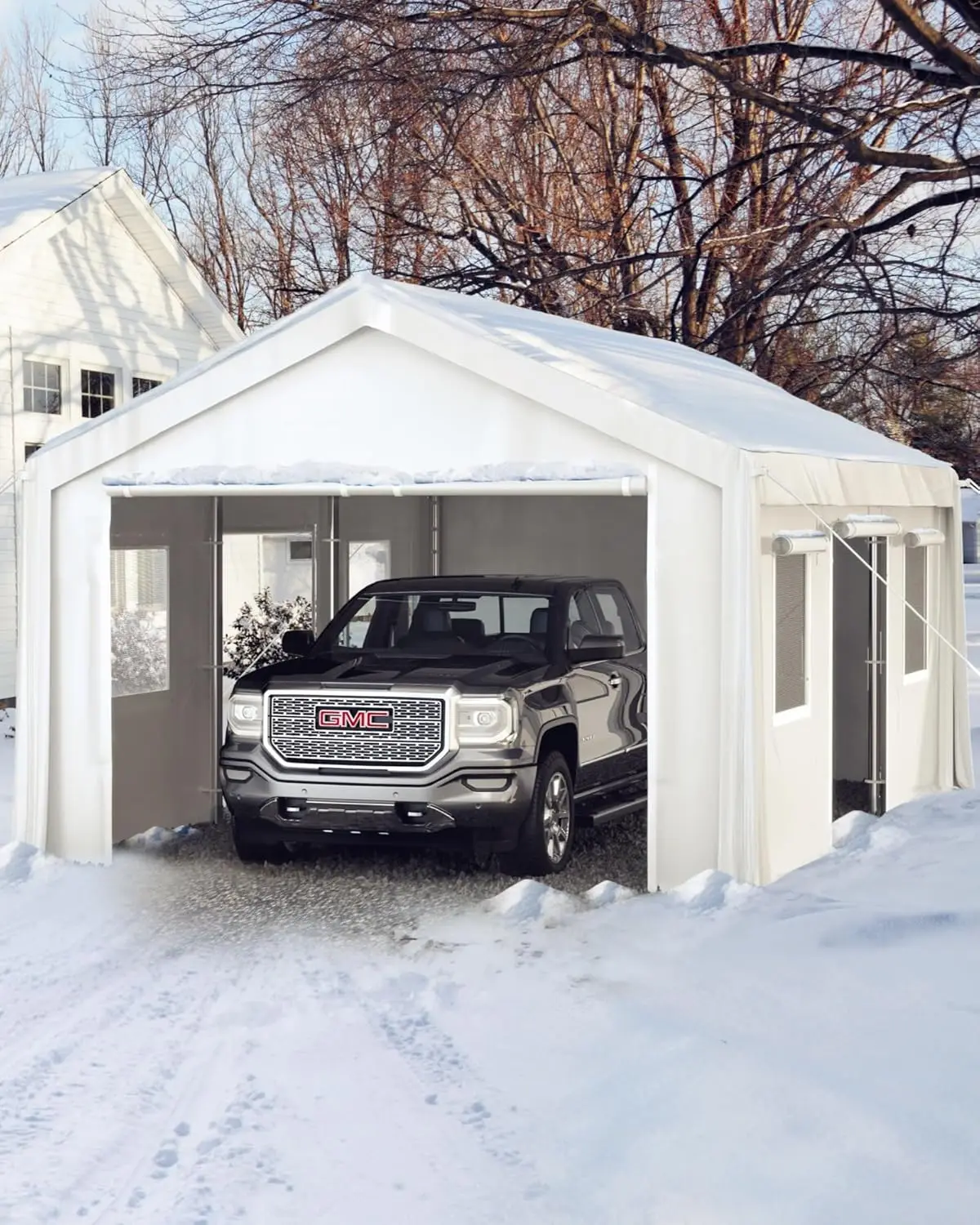 13'X20' Carport Heavy Duty, Portable Garage With 4 Roll-Up Doors, 4 Mesh Windows, 180 G Pe Tarps, And 8 X 1.0 Mm Poles, For