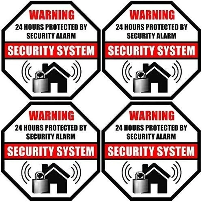 4PCs 24 Hour Protected By Security Burglar Alarm System Stickers PVC Waterproof Decals Car Styling Decoration 3.5cm*3.5cm