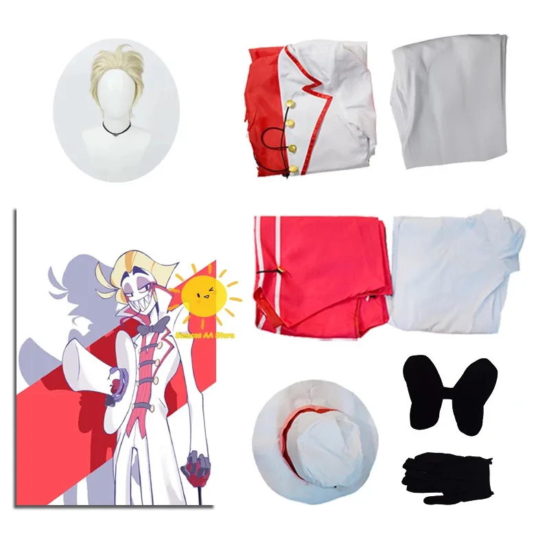 DY20Anime Lucifer Morningstar Cosplay Hazbin Hotel Cosplay Disfraces Hazbin Lucifer Traje blanco Fiesta de Halloween Disfraz para hombres adultos2