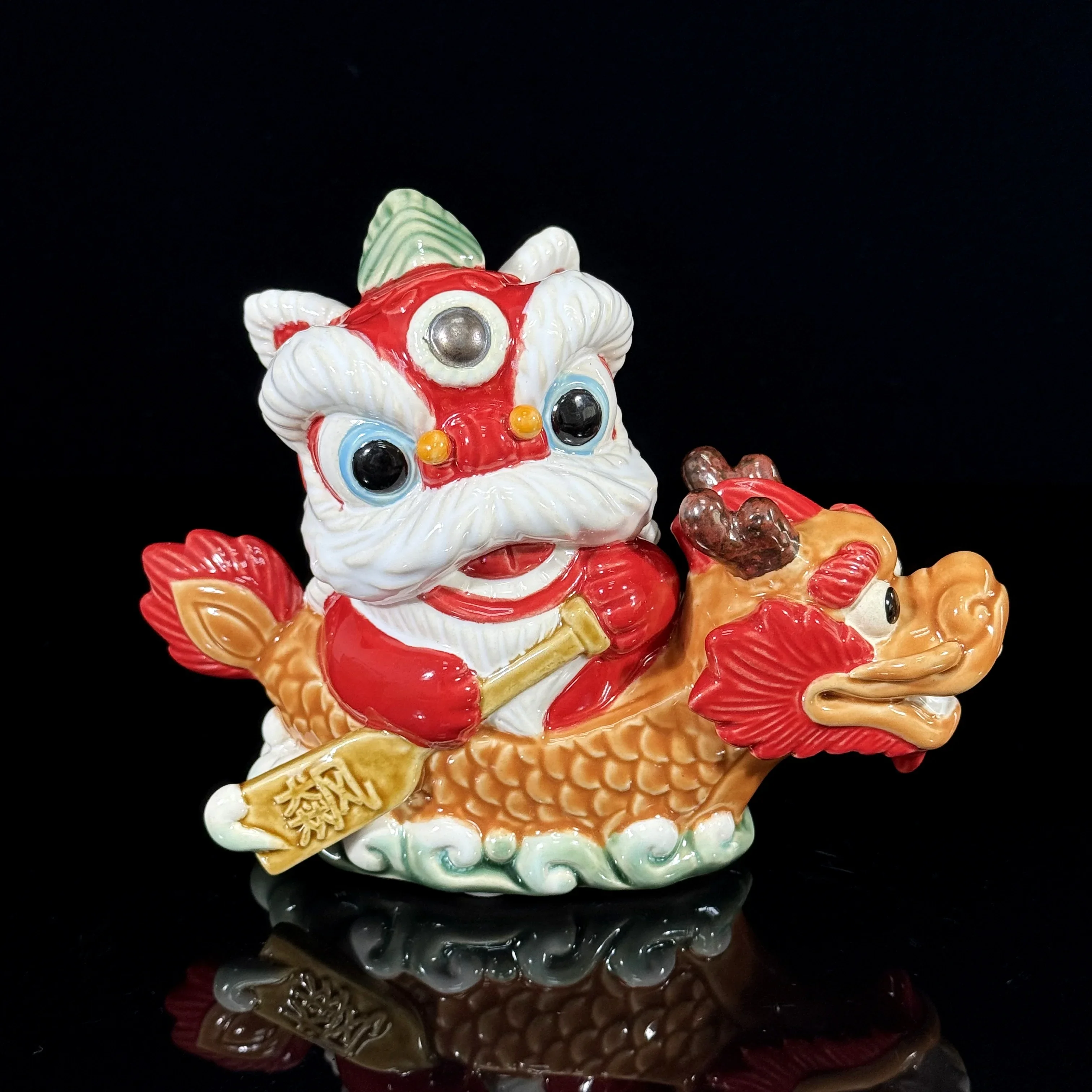 Happy lion dragon boat ornament ceramic home dragon boat merchandise souvenirs