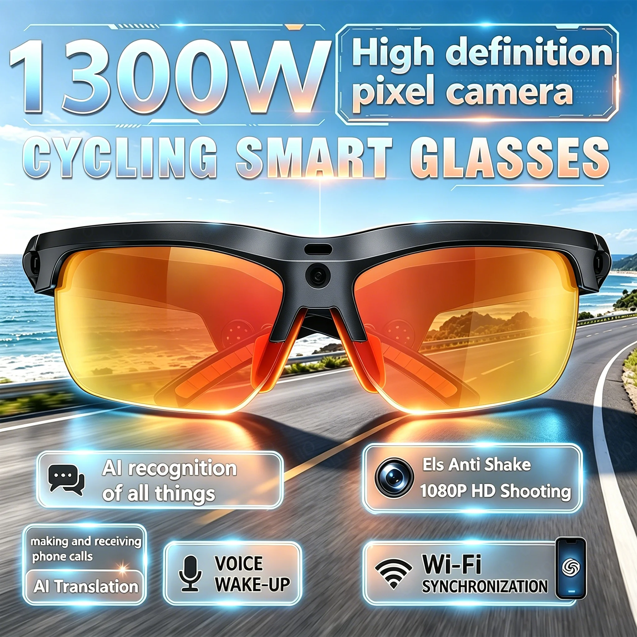 

New Smart Cycling Glasses AI Translation EIS Anti-shake 1080P HD Shooting 1300W HD Camera Making and Answering Call Smartglasses