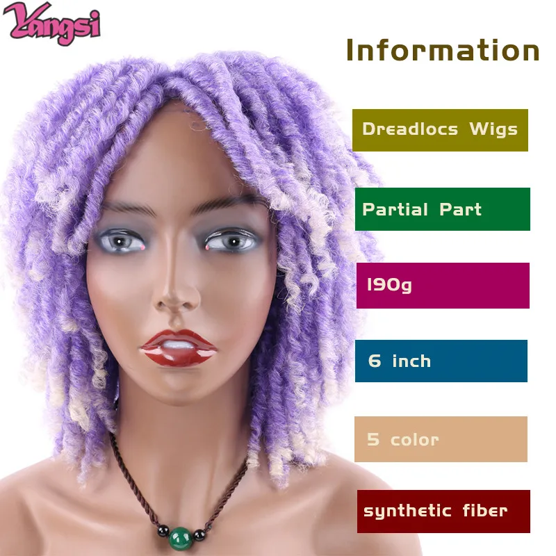 Redhead Wig 6 Inch African Synthetic Hair Wigs Dreadlocs Afro Braid Purple Vampire Wig Woman Cosplay Party Daily Wear